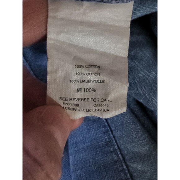 J. Crew Sz 12 Chambray Short Sleeve Dress Shoulder Ruffle Preppy Knee Length EUC - Picture 12 of 13